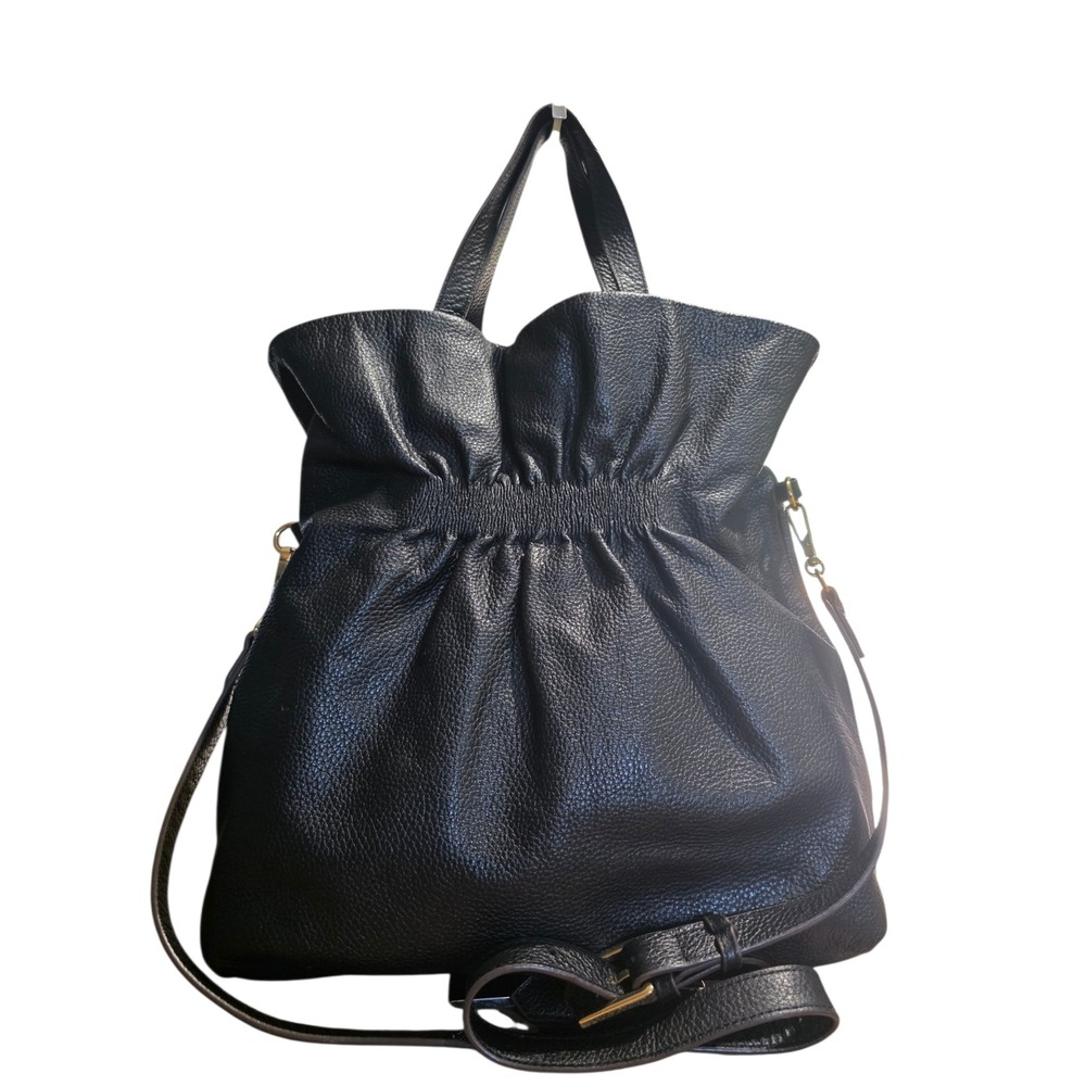 Aimee Kestenberg Pebbled Leather 5th Ave Pleated Satchel Crossbody Tote Bag - Picture 2 of 9